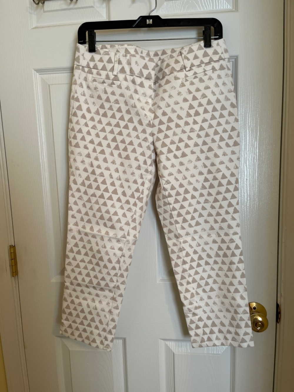 LOFT White Pants with Taupe Triangle Print